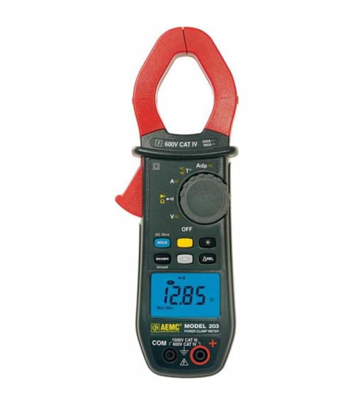 AEMC 203 [2139.12] TRMS Clamp-on Meter, 1000VAC / DC, 600AAC / 900ADC, Ohms, Continuity, Temperature